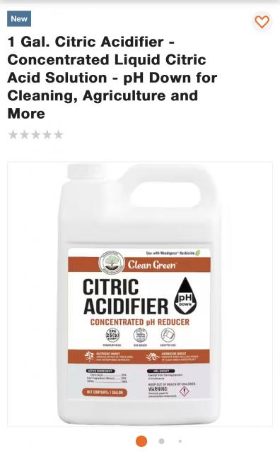 1 Gal. Citric Acidifier - Concentrated Liquid Citric Acid Solution - pH  Down for Cleaning, Agriculture and More